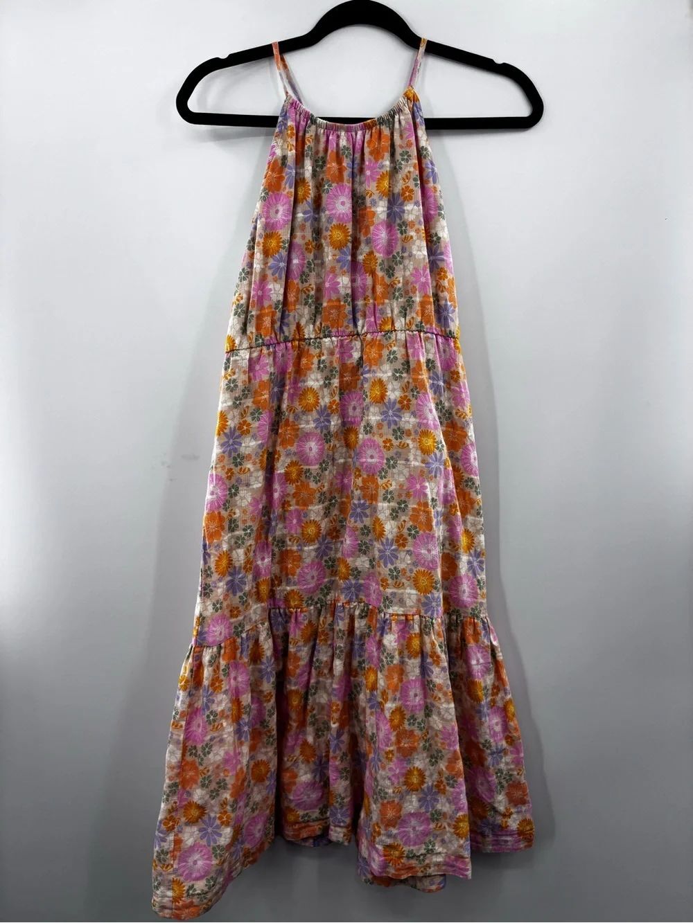 wonder nation Floral Tiered Maxi Dress in Pink, Orange & Purple Youth 14/16